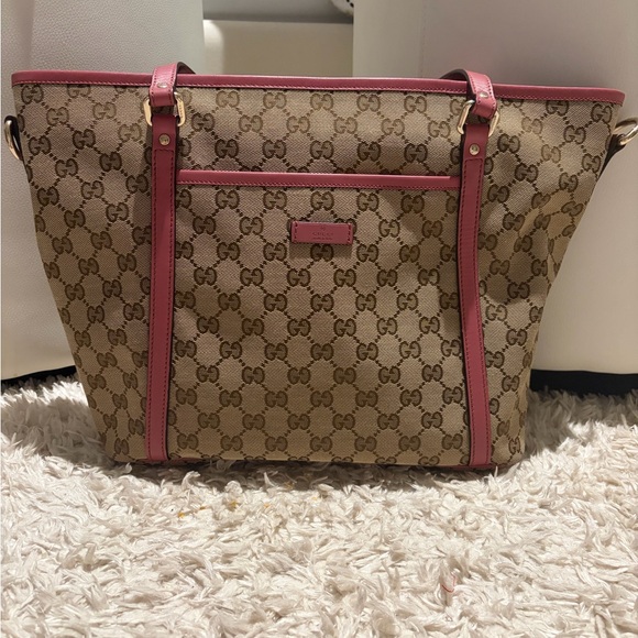 Gucci Beige and Pink Monogram Tote Bag
